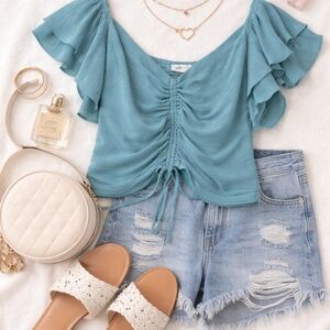 Blue Ruffled Top